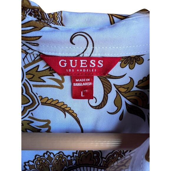 Guess Men's Vintage Y2k Knit Jersey Button Up Shirt Paisley White Size Large - Picture 7 of 8